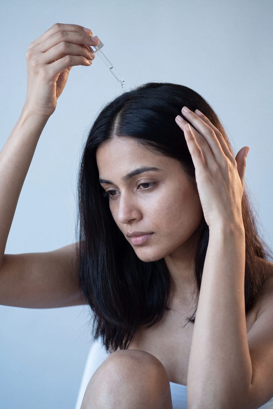 Applying REPRO serum to the scalp